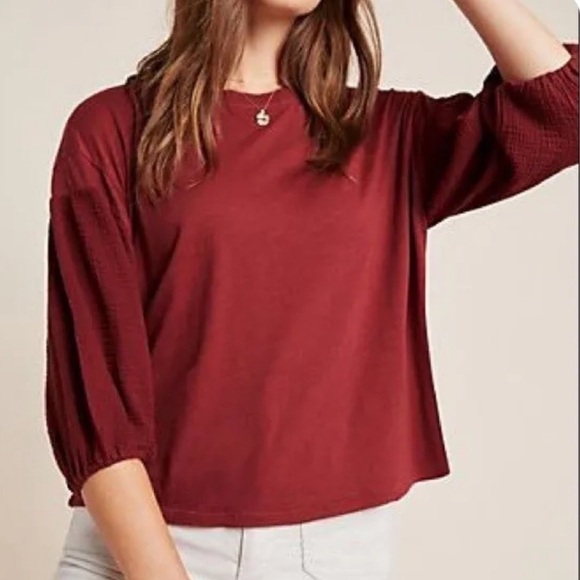 Velvet by graham and spencer Anthropologie Margot red puff sleeve top xsmall - Picture 2 of 6